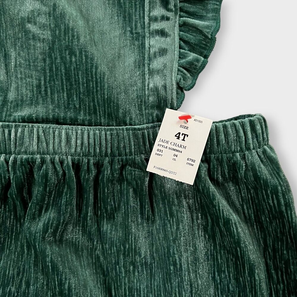 NWT Cat & Jack Green Emerald Velvet Velour Skirtall Overall Dress Girls 4T - Picture 3 of 10